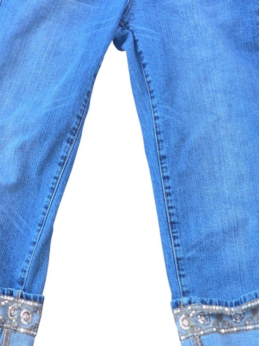 Apt. 9 Women’s Size 6 Sequin Embellished Cuff Capri Jeans Sparkle Denim